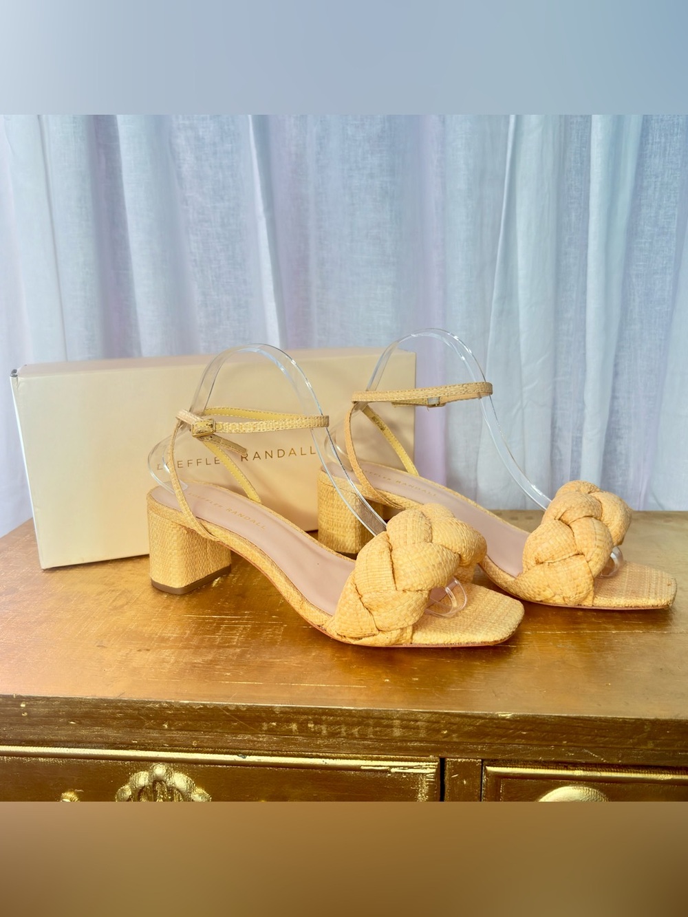 NIB Loeffler Randall Natural Raffia Braided Heel Sandals 10